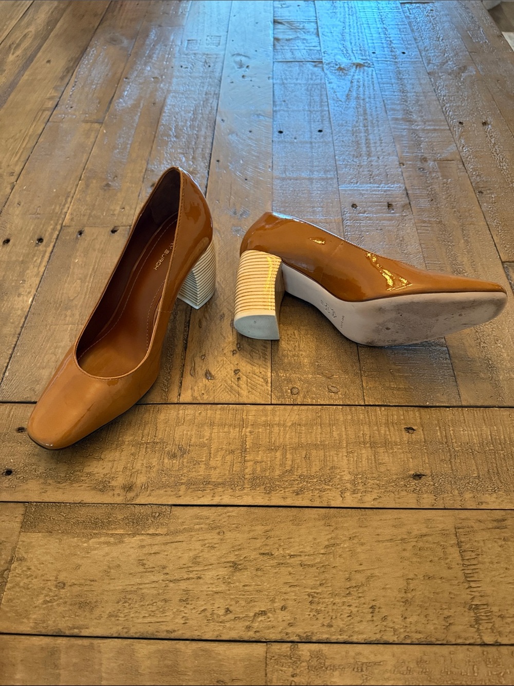 Tory Burch Patent Leather Square-Toe Pumps in Cognac - Picture 3 of 6